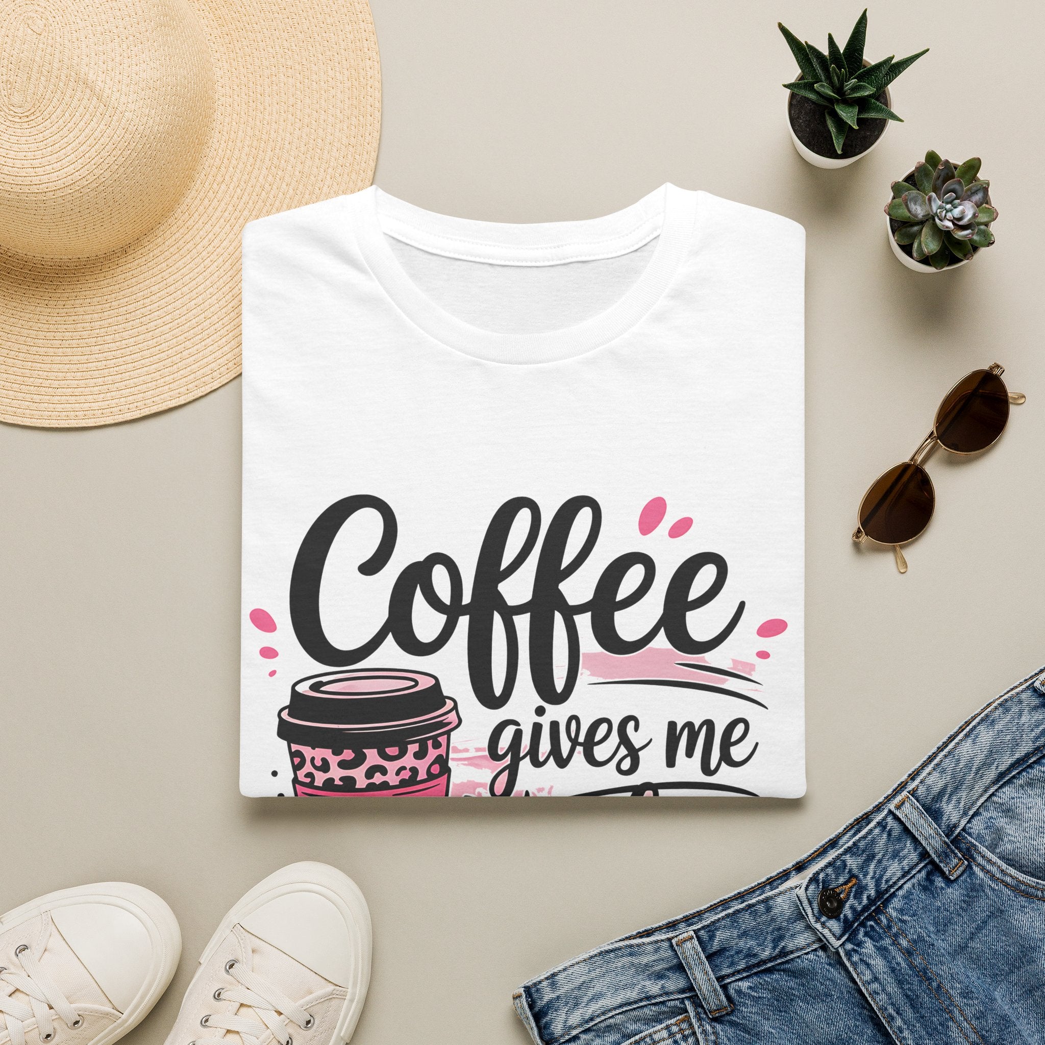Teacher Coffee T‑Shirt — "Coffee Gives Me Teacher Powers" Cute Pink Travel Mug Design