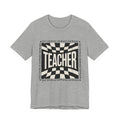 Teacher Checkerboard Graphic Tee — "Teacher" Text Design, Gift for Educators