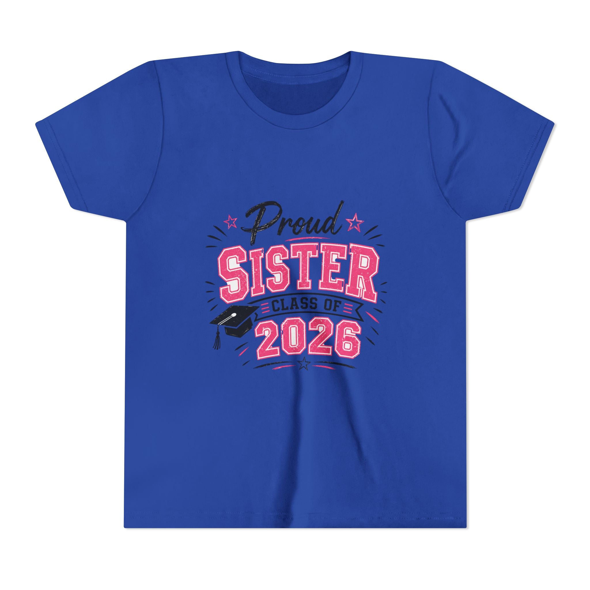 Proud Sister Class of 2026 Youth Tee — Pink Graduation Shirt for Kids