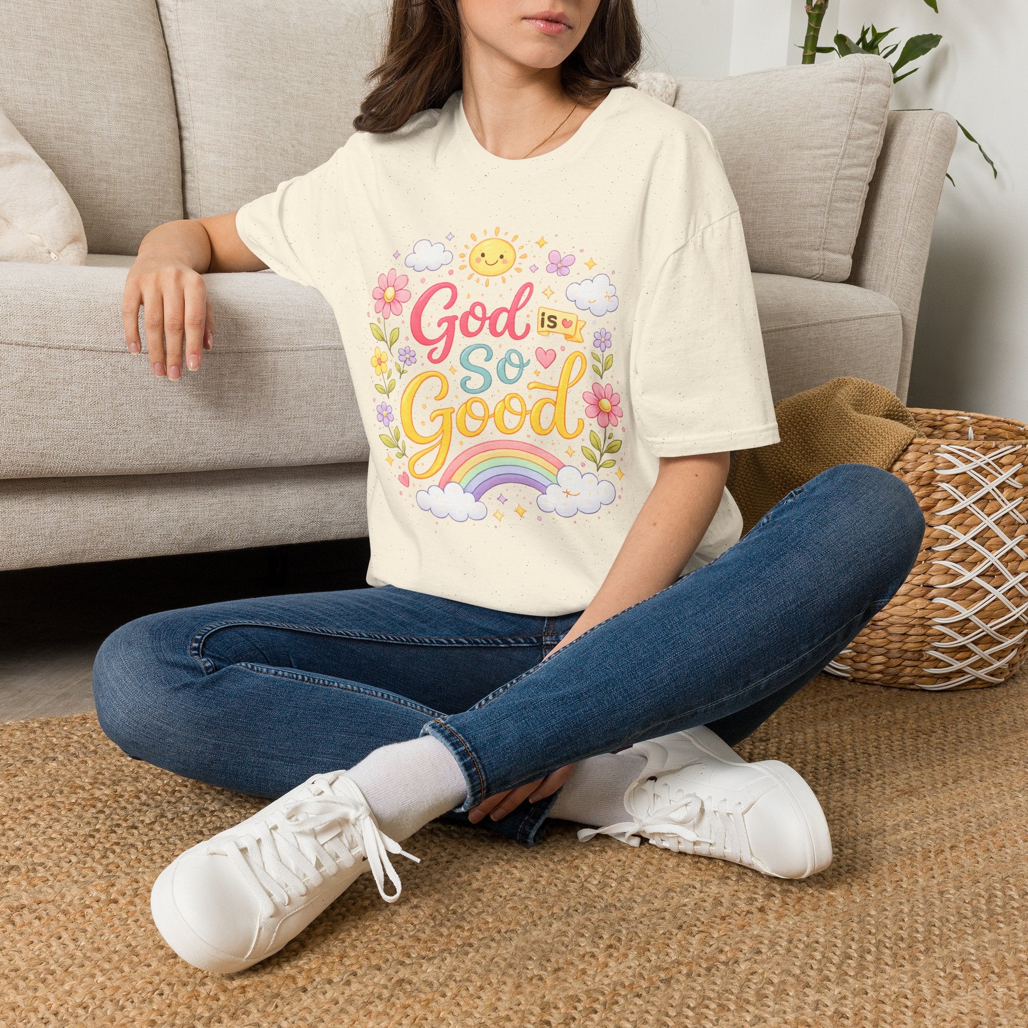 God Is So Good T-Shirt — Cute Floral Rainbow Christian Tee