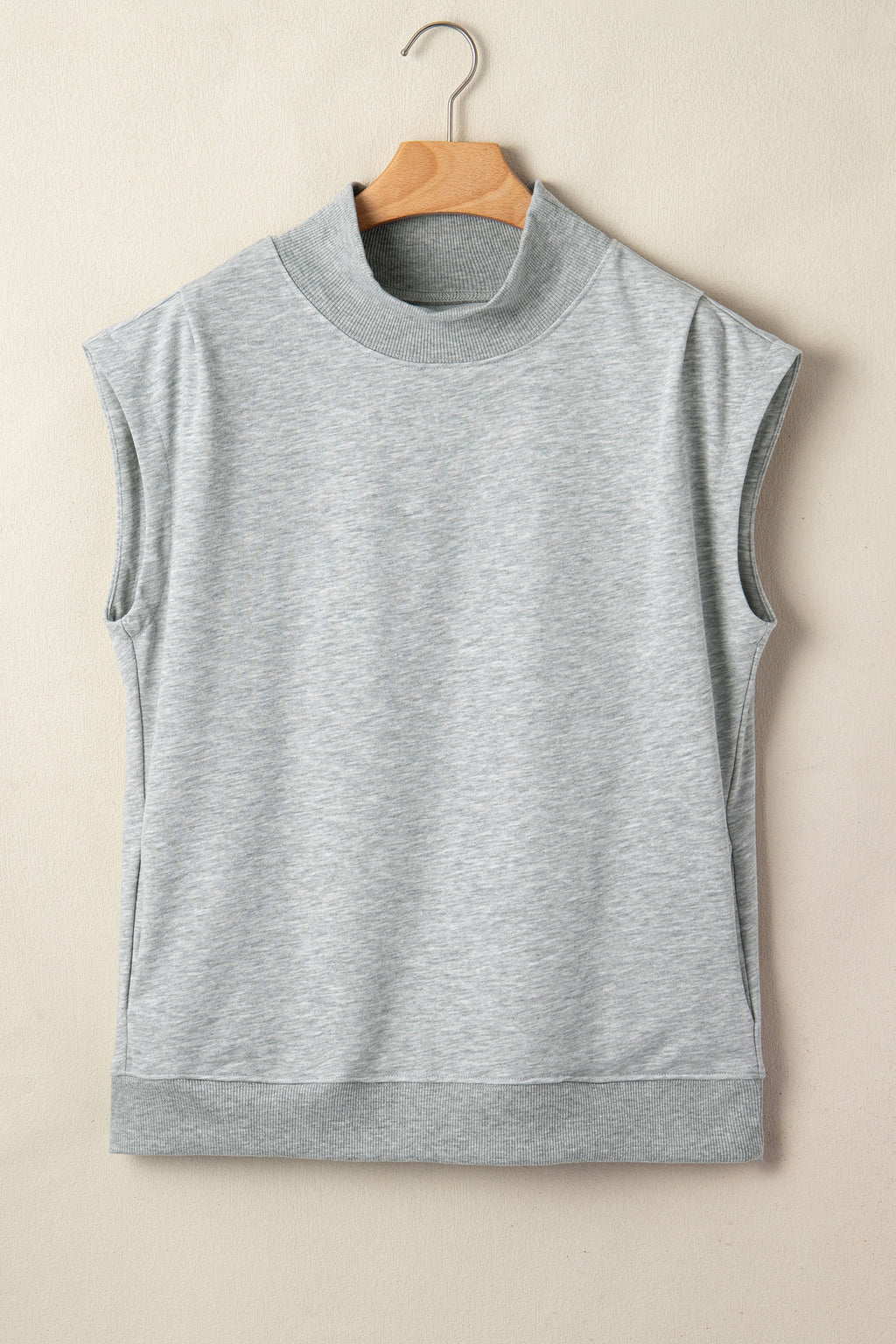 Pink Solid Color High Neck Cap Sleeve Loose Top