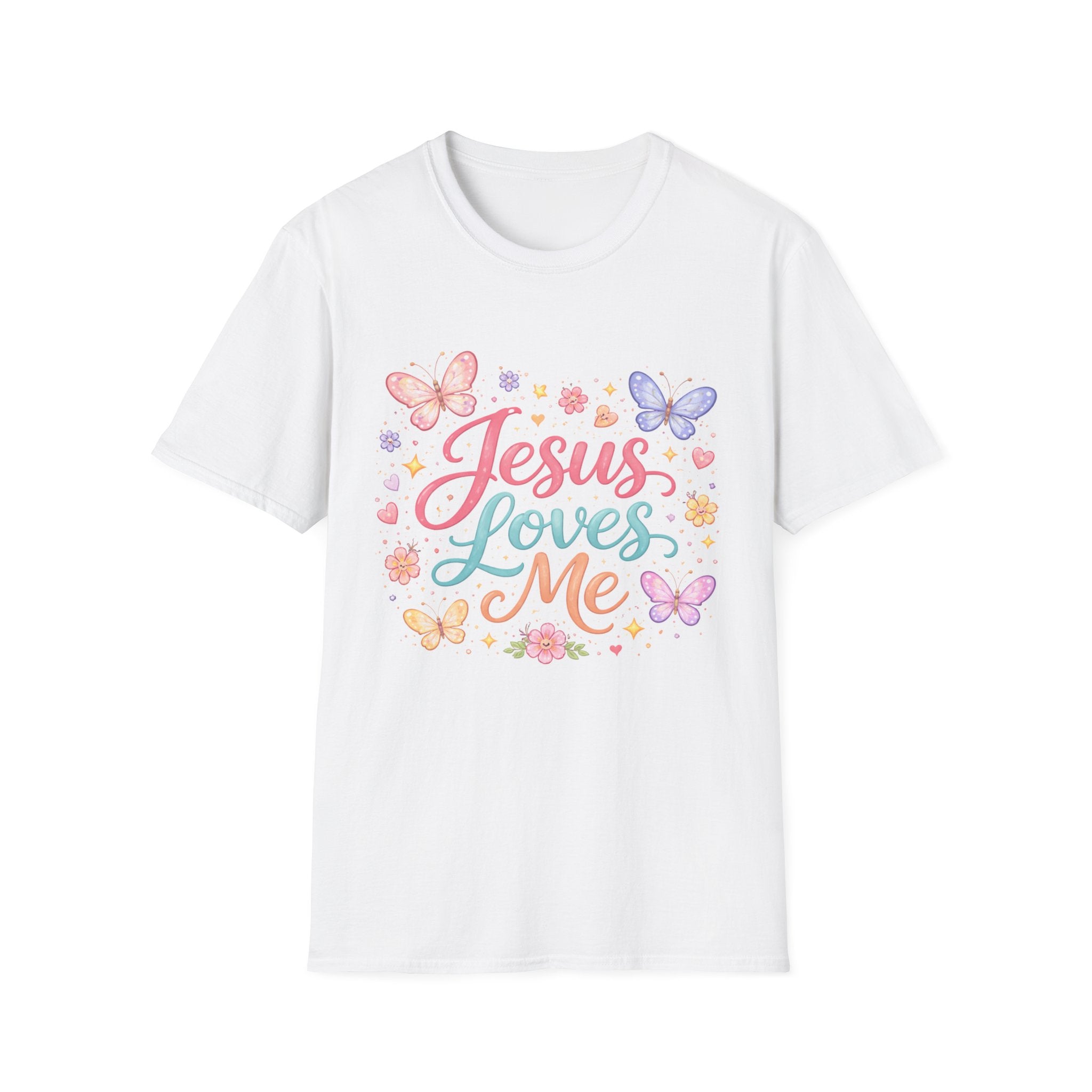 Jesus Loves Me T-Shirt — Pastel Butterfly Christian Tee