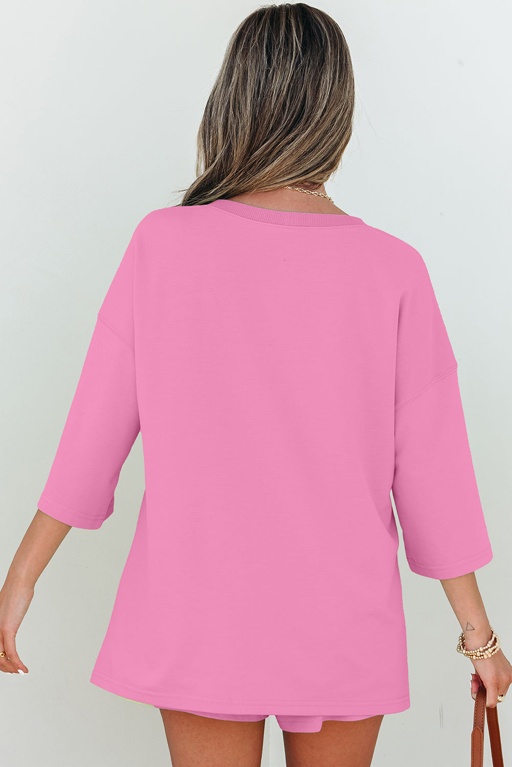 Meadow Mist Green Solid Loose V Neck Half Sleeve Tee and Shorts