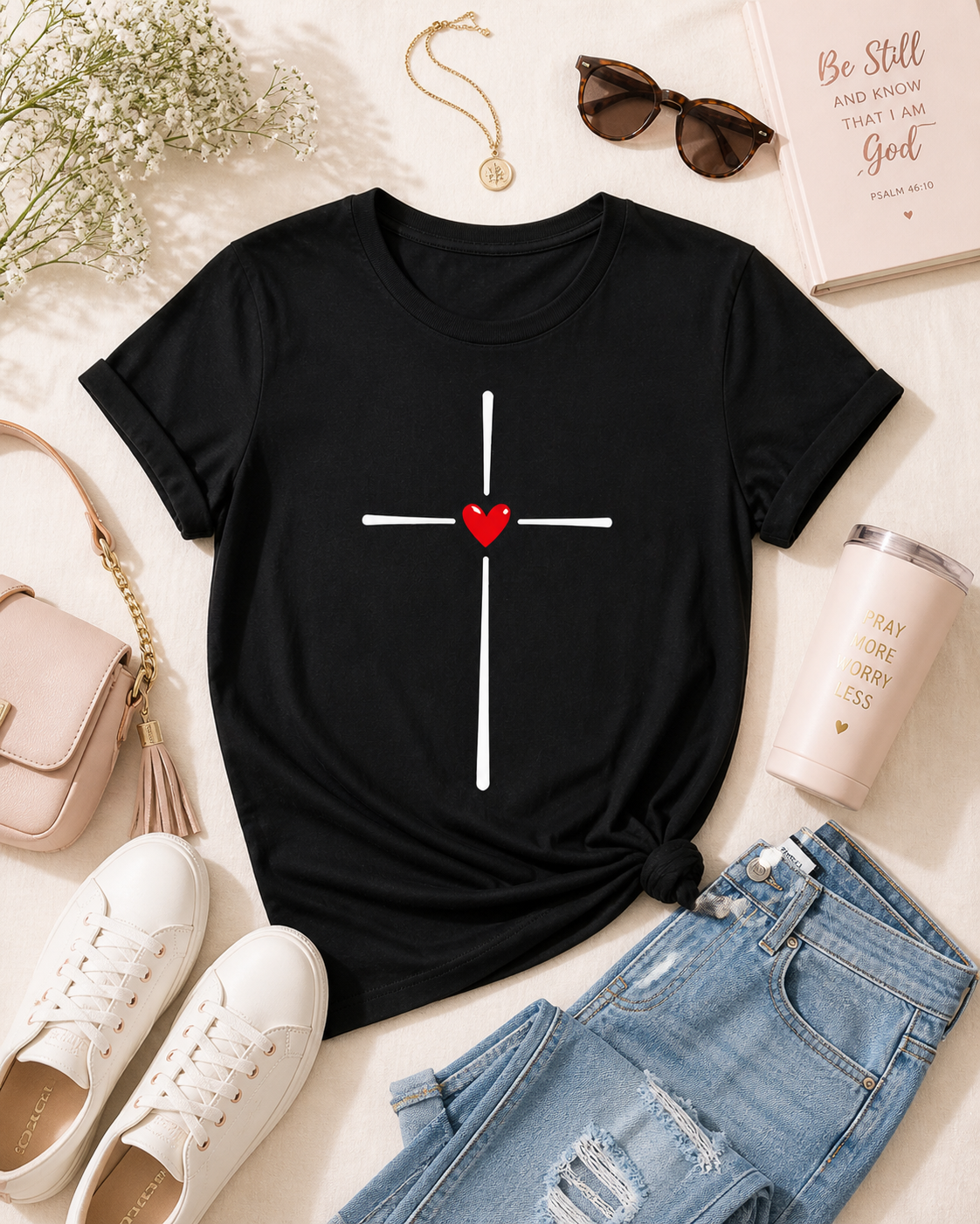 Heart Cross T-Shirt — Minimal Christian Faith Tee