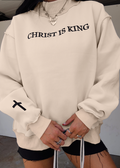 Beige CHRIST IS KING Embroidery High Neck Baggy Sweatshirt