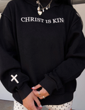 Black CHRIST IS KING Embroidery High Neck Baggy Sweatshirt