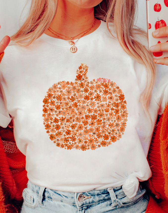 White Floral Pumpkin Custom Graphic Tee