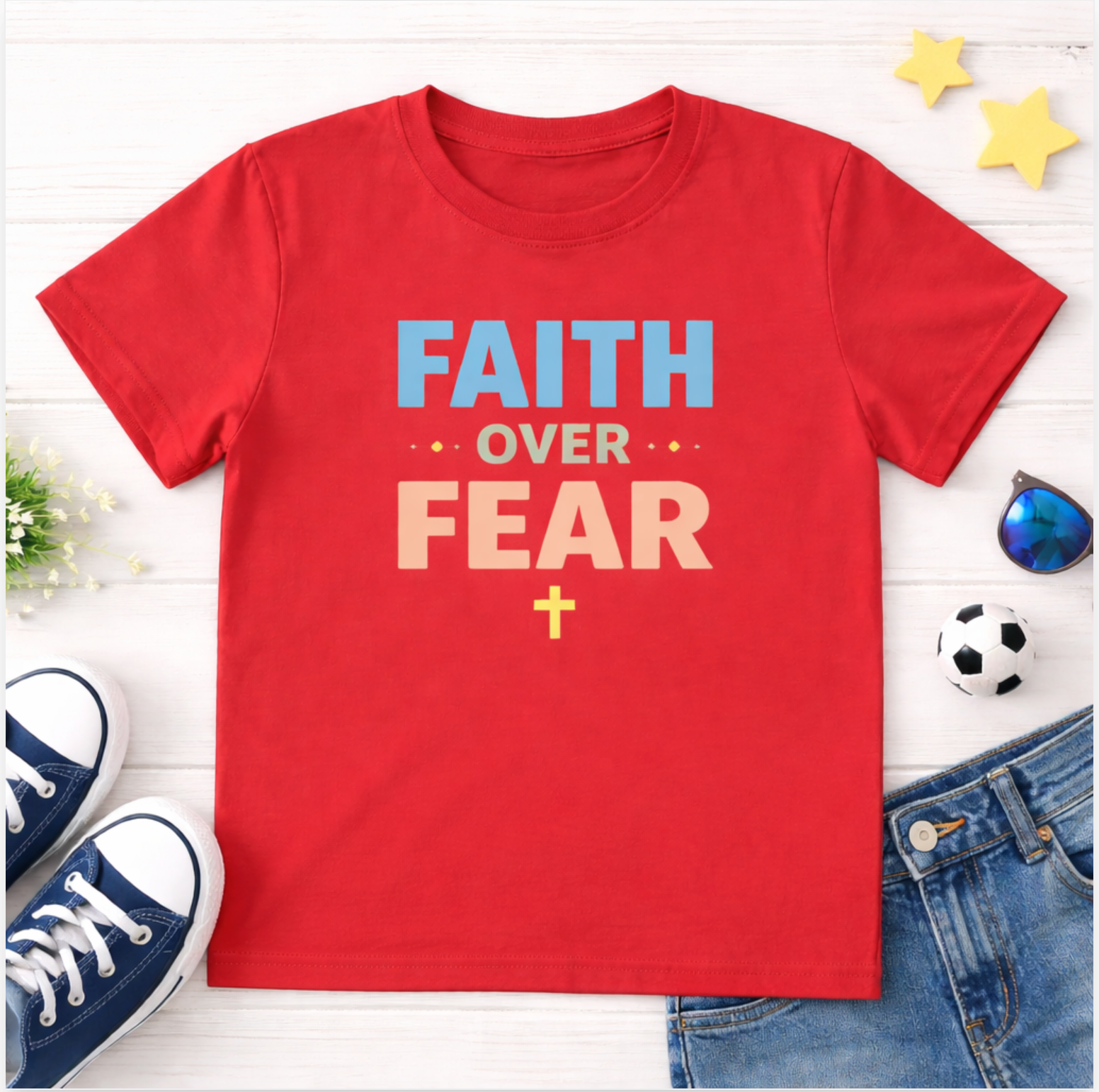 Kids Tee - "Faith Over Fear" Christian Inspirational Shirt