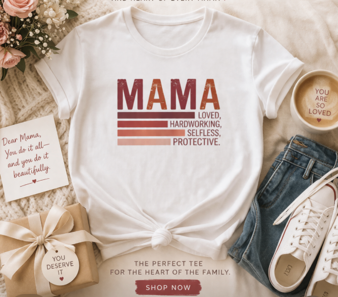 Mama Vintage Stripe T-Shirt — Loved, Hardworking, Selfless, Protective