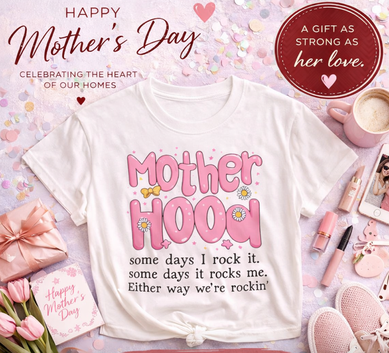Mother Hood Retro Mom T-Shirt — Pink Motherhood Graphic Tee
