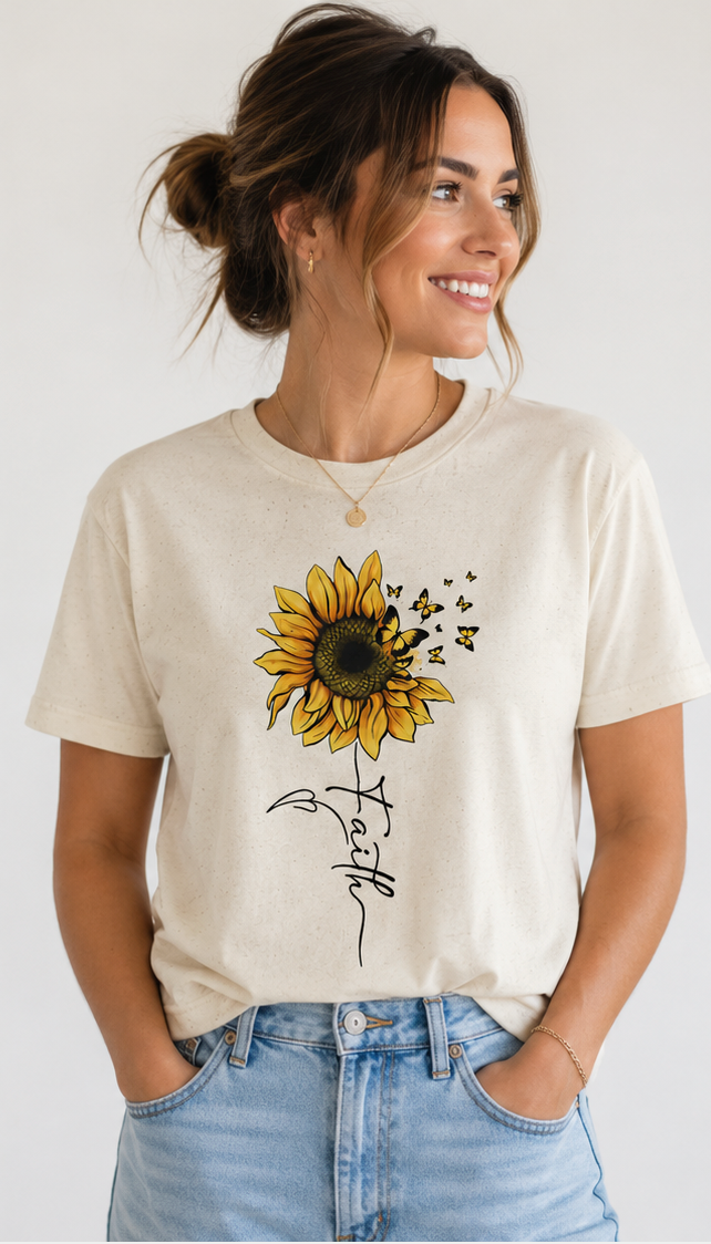 Sunflower Faith T-Shirt — Floral "Faith" Graphic Tee