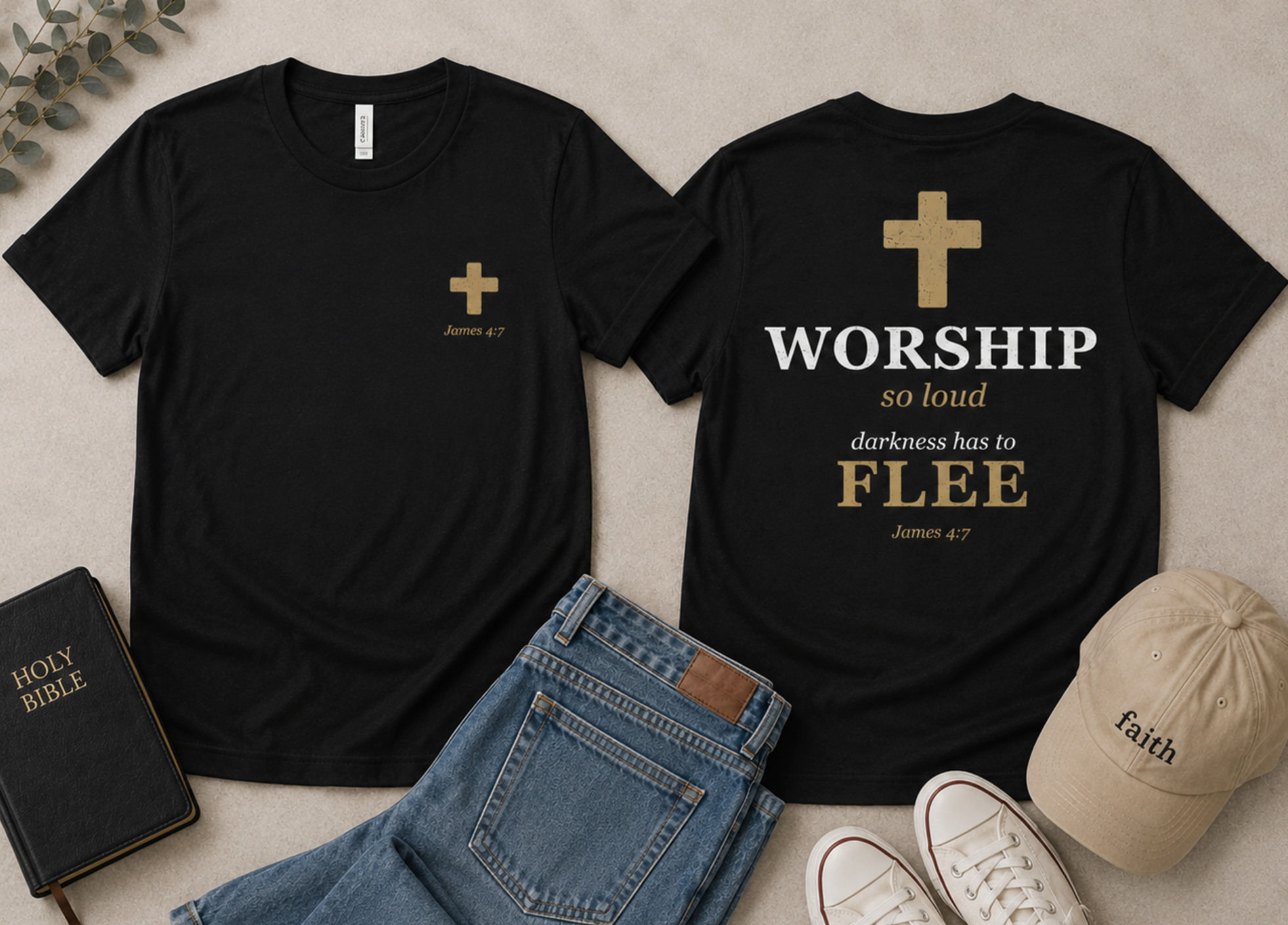 Worship So Loud Christian T-Shirt — Faith Tee with Cross (James 4:7)