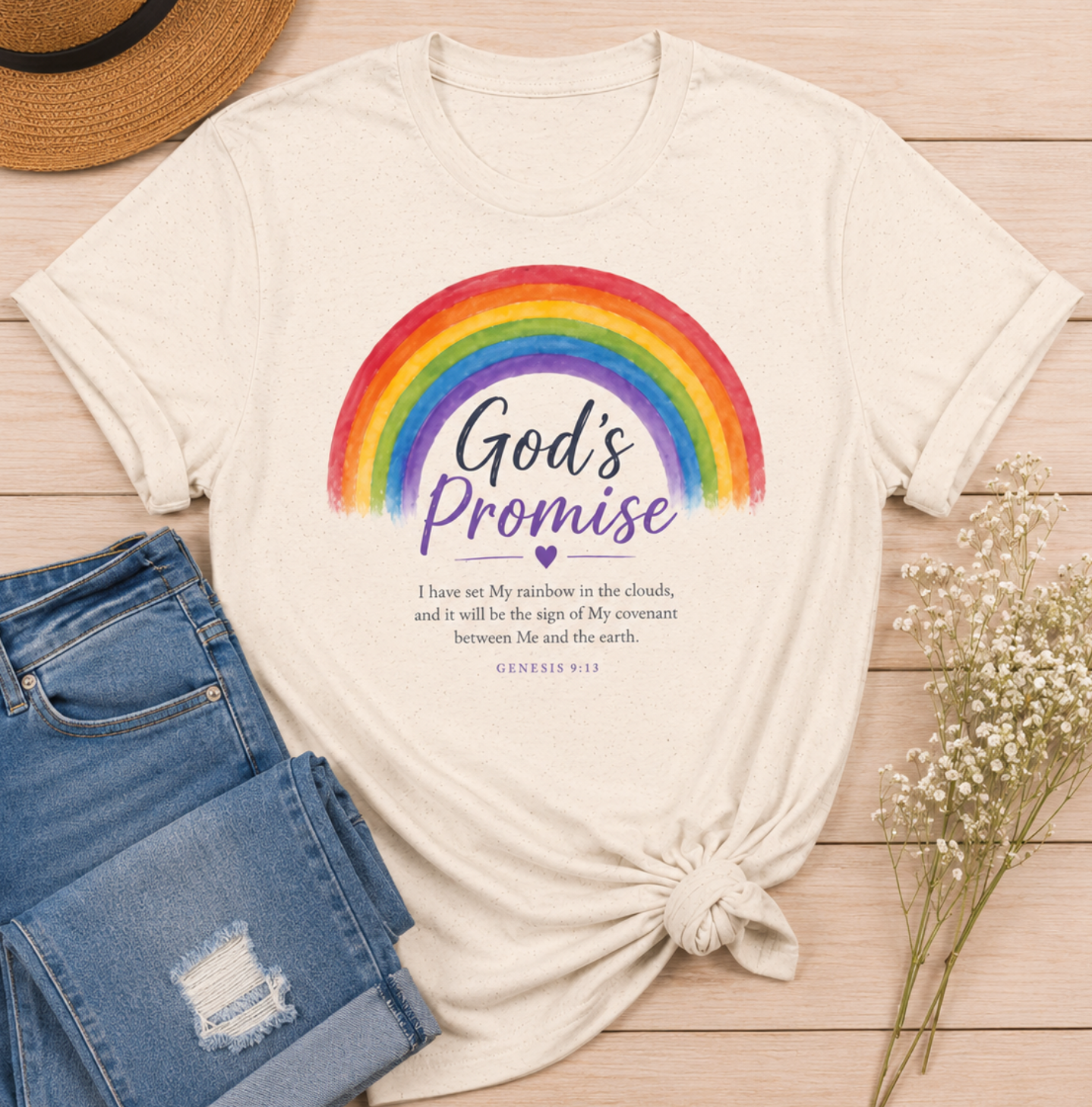 God's Promise Rainbow T-Shirt — Inspirational Christian Faith Tee