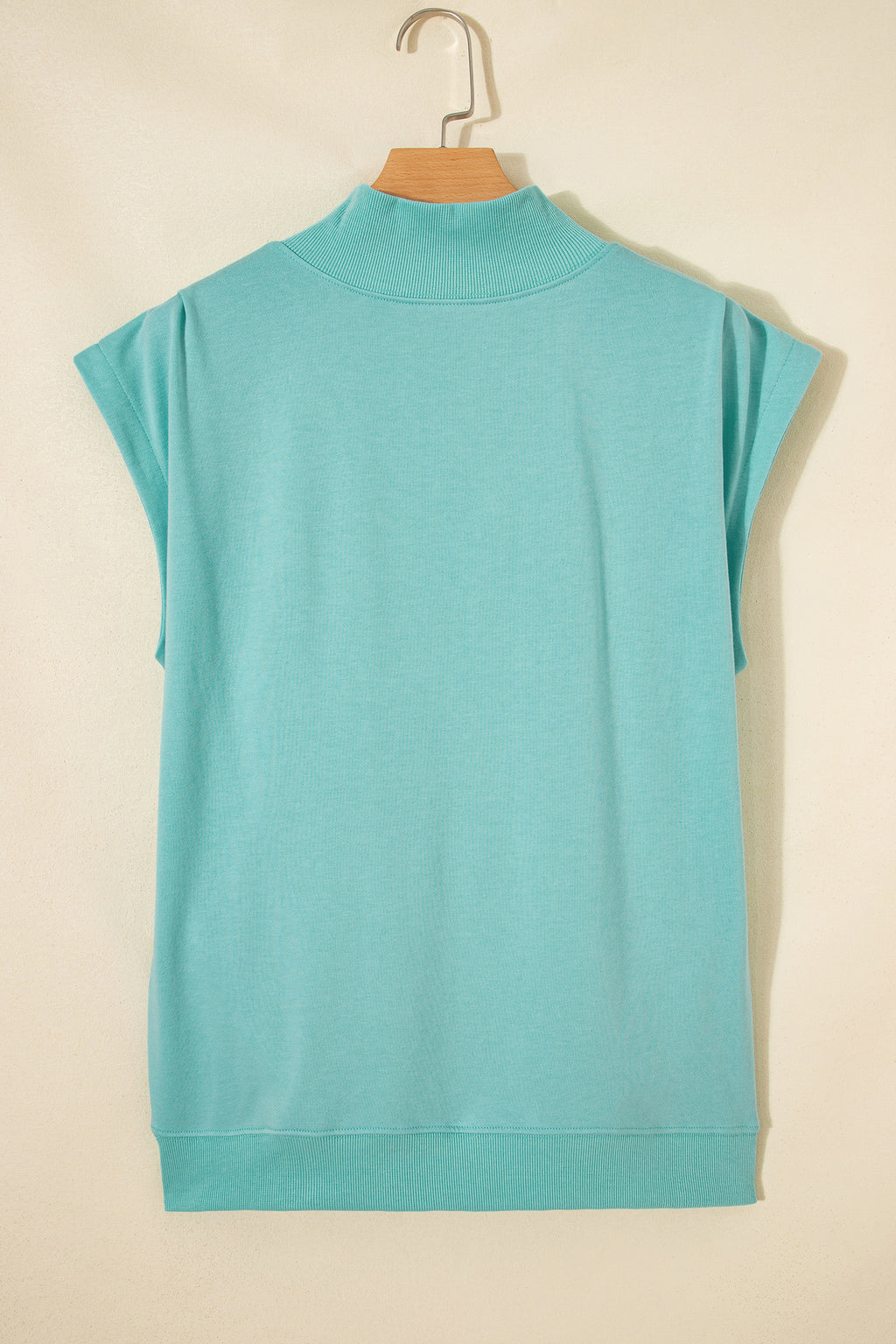 Pink Solid Color High Neck Cap Sleeve Loose Top
